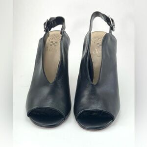 Vince Camuto Black Leather Open-Toe Heels